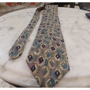 Mens 100% Silk Tie Andrew Fezza Made in Italy Gold & Green w/a bit Purple & Blue